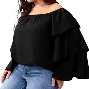 Black Cold Shoulder Top w/ Cake Layer Sleeves Plus Size 1XL NWOT